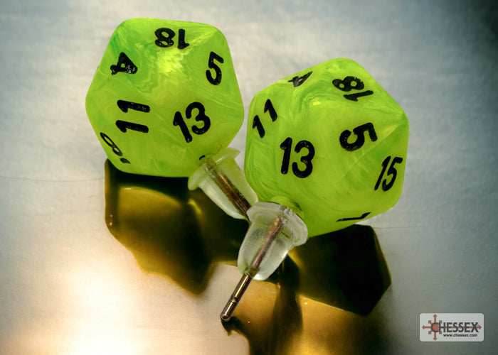 Stud Earrings Vortex® Bright Green Mini-Poly d20 Pair -