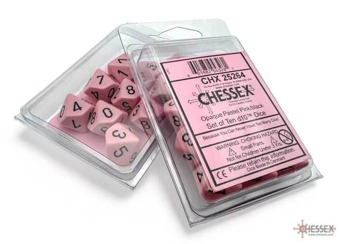 Opaque Pastel Pink/back | 7-Dice, 16mm, 12mm, d10s by Chessex - Tens d10