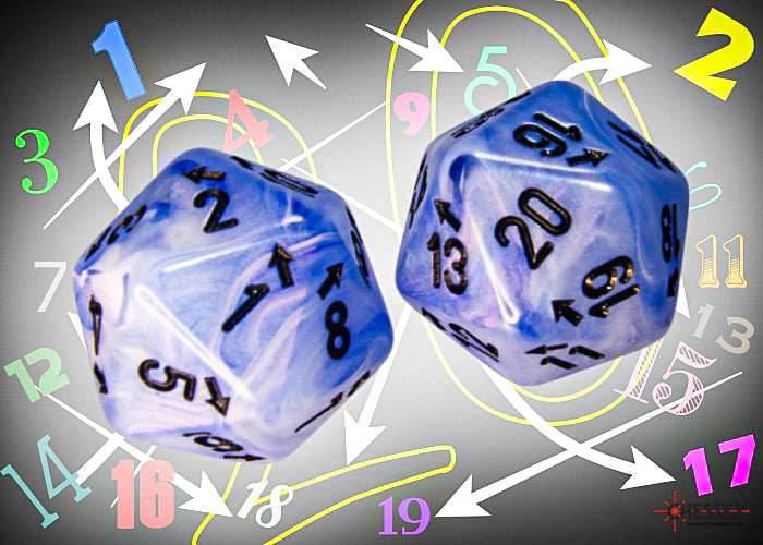 Vortex Ice Blue/black Countup&down d20 | Single die (1 piece/die) -