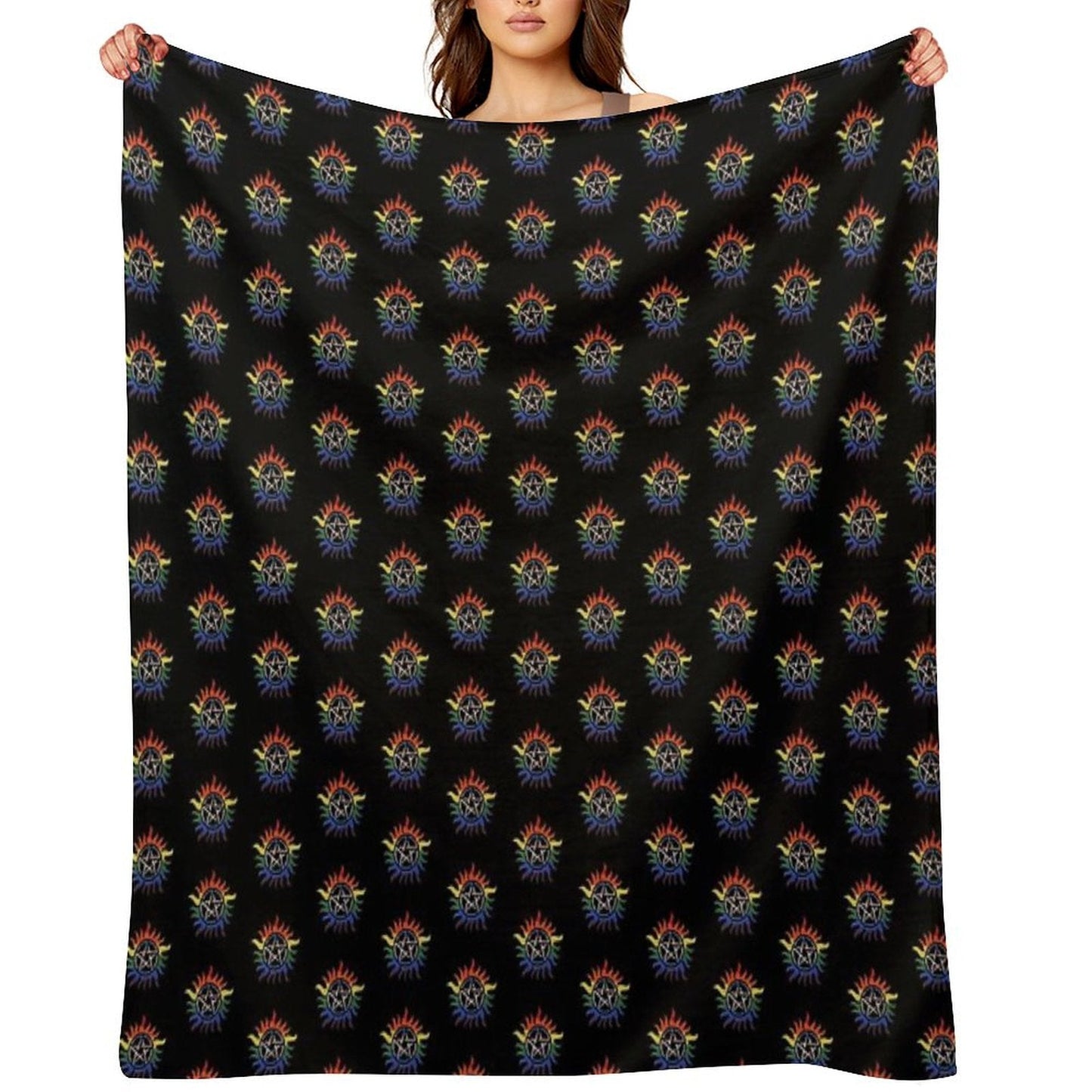 Supernatural Rainbow Pentacle Throw Blanket