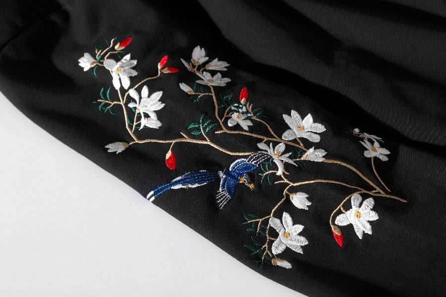 KH9083 Flowers Embroidery Hoodie - Black / S