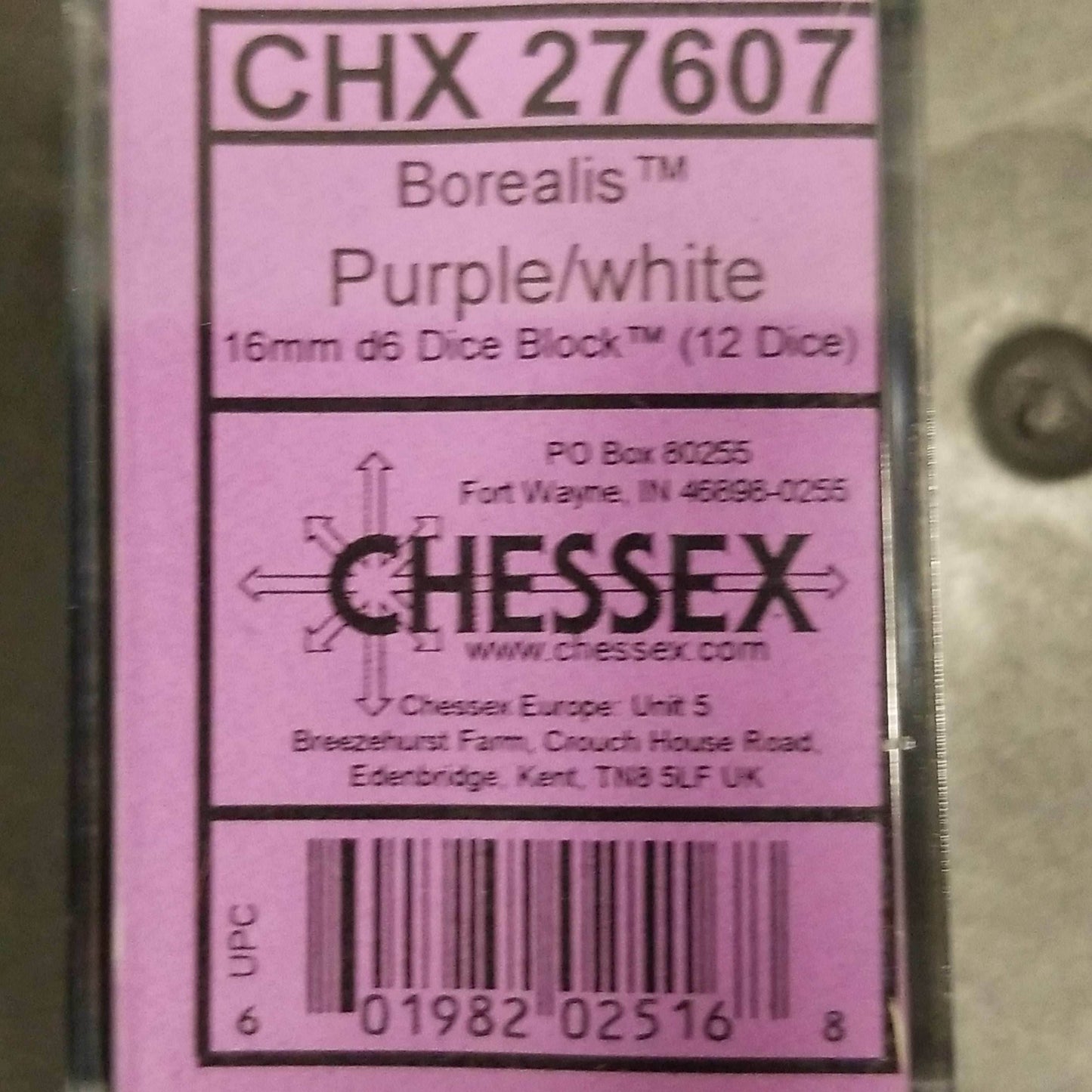 Borealis Purple/white 16mm d6 Dice Block (12 Dice) New Glitter non-Luminary -