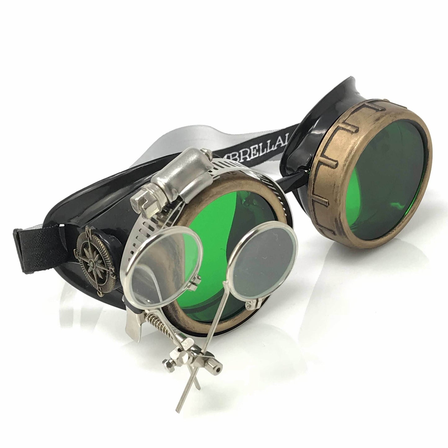 Steampunk Goggles with magnifying loupes green lenses -