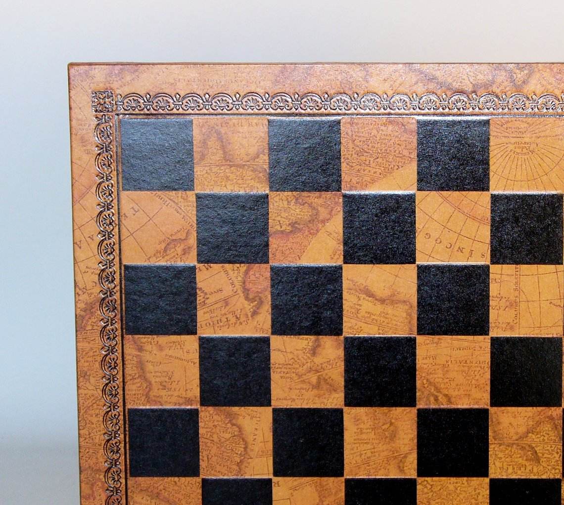 Chess Board - Faux Leather - Old Map Design -