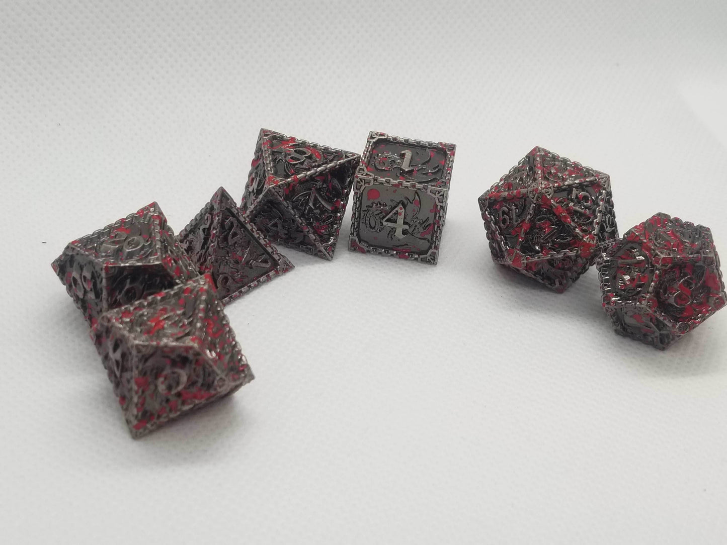 Silver w/Blood Splatter Dragon Strengthened Metal 7-Dice Set -