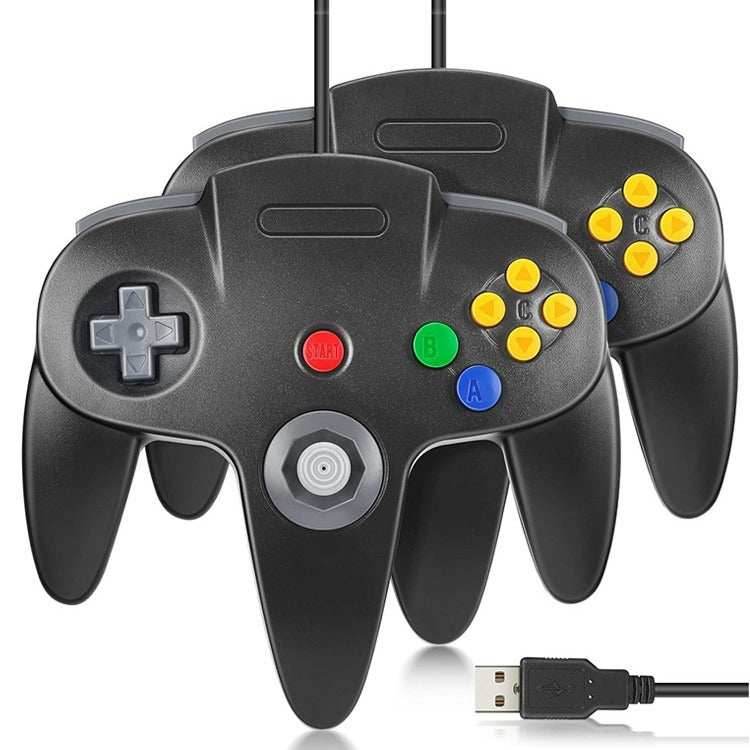 N64 USB wired game controller N64 appearance PC controller retro classic game console appearance controller - black
