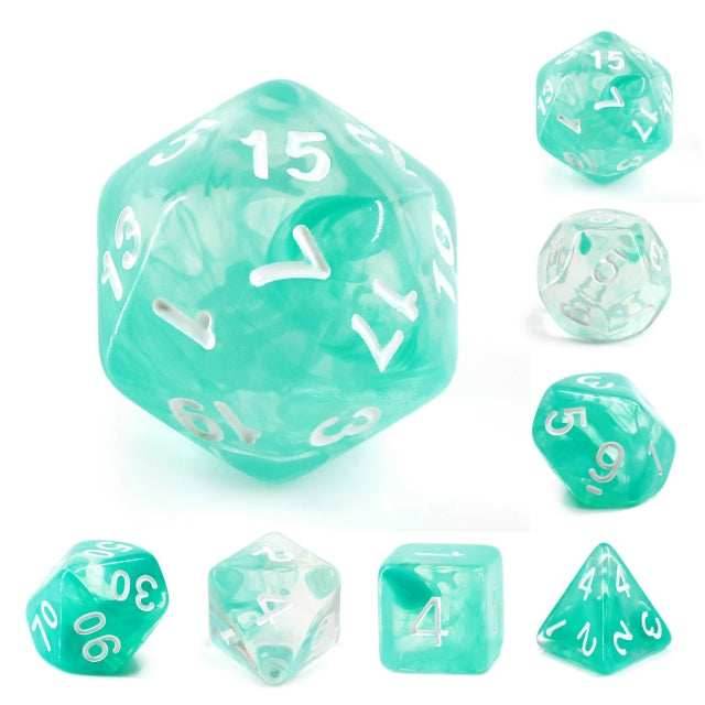 Lake Teal Swirl with White Numbering 7-Dice Set RPG -