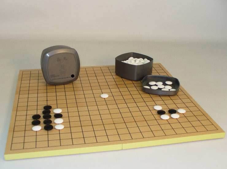 GO - Slotted wood GO Board with GO stones and plastic bowls -