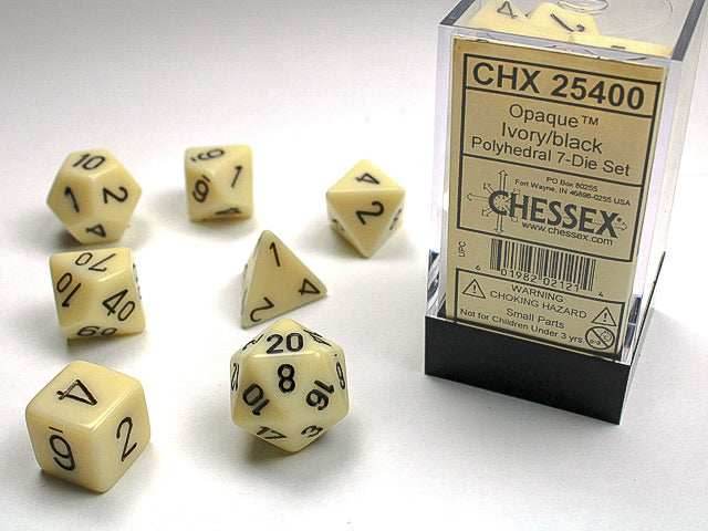 Opaque Polyhedral Ivory/black 7-Die Set Dnd Dice Set -