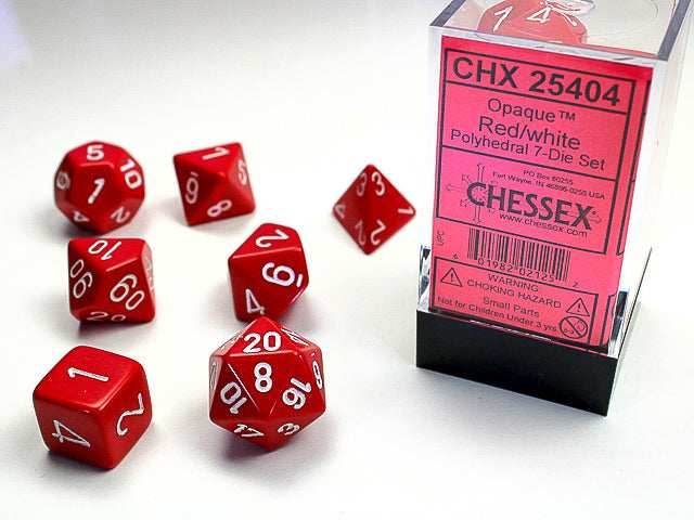 Opaque Polyhedral Red/white 7-Die Set Dnd Dice Set -