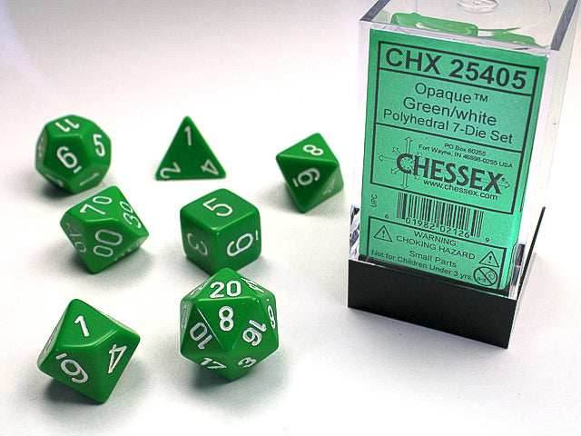 Opaque Polyhedral Green/white 7-Die Set Dnd Dice Set -