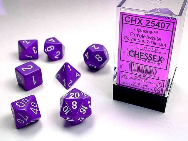 Opaque Polyhedral Purple/white 7-Die Set Dnd Dice Set -