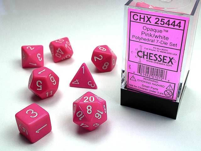 Opaque Polyhedral Pink/white 7-Die Set Dnd Dice Set -