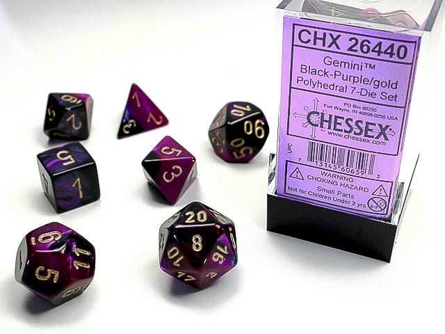 Gemini® Polyhedral Black-Purple/gold 7-Die Set Dnd Dice Set CHX26440 -