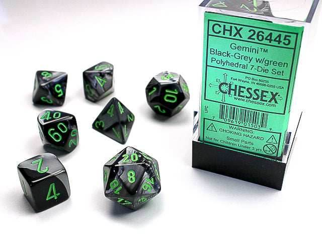 Gemini® Polyhedral Black-Grey/green 7-Die Set Dnd Dice Set CHX26445 -