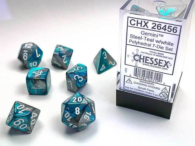 Gemini® Mini-Polyhedral Steel-Teal/white 7-Die Set (Mini Poly Release 2) -