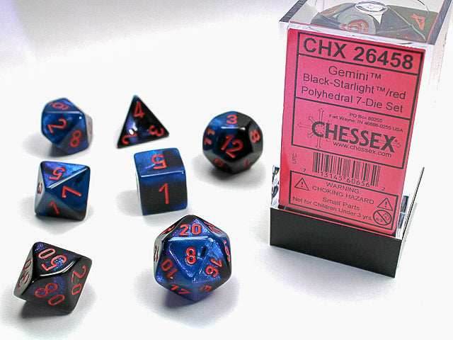 Gemini® Mini-Polyhedral Black-Starlight™/red 7-Die Set (Mini Poly Release 2) -