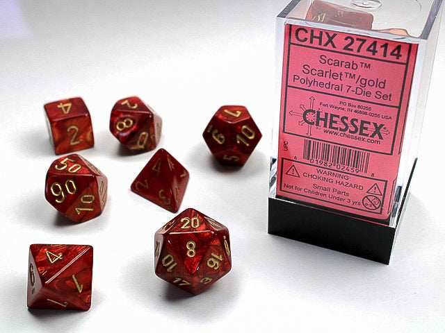 Scarab® Polyhedral Scarlet™/gold 7-Die Set RPG DND -