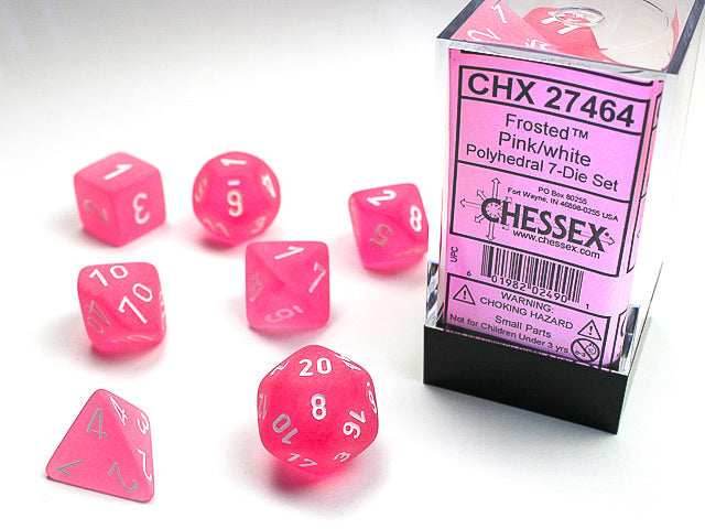 Frosted™ Polyhedral Pink/white 7-Die Set RPG DND -