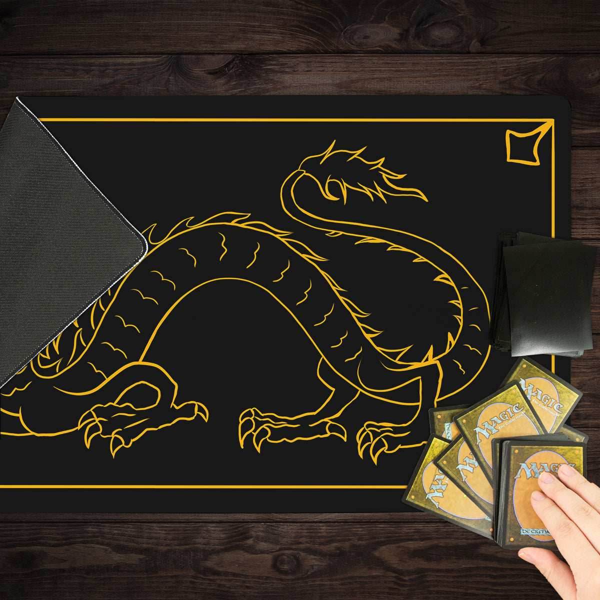 Golden Dragon Playmat - Standard Playmat / Black / Plain