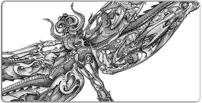 Dragonfly (Tilted) Playmat - White / Oversized Playmat / Plain