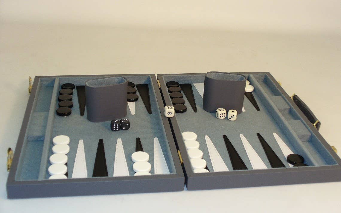 Backgammon- 18" Grey Vinyl Backgammon Set