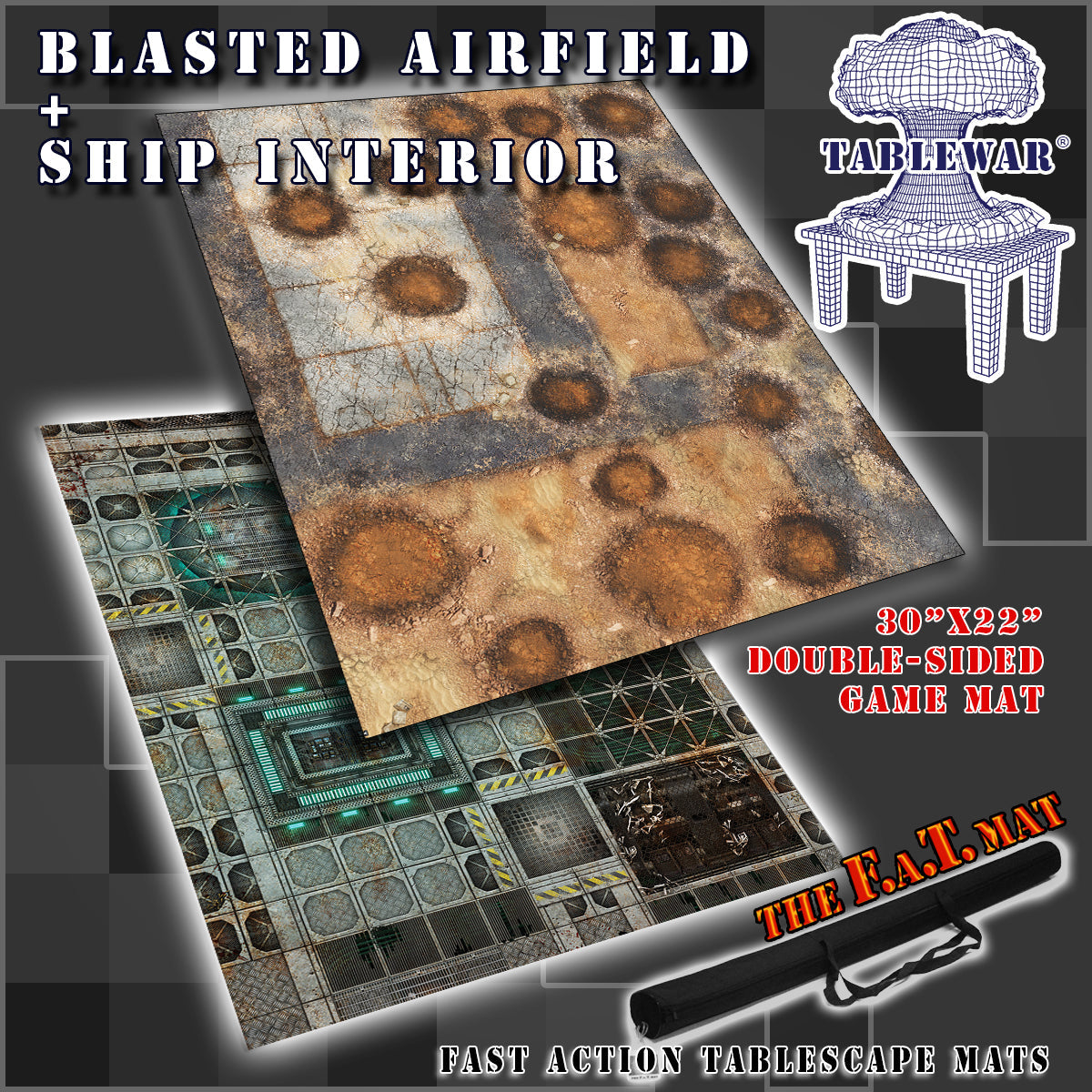30x22" Double-Sided 'Ship Interior' + 'Blasted Airfield' F.A.T. Mat Battle Gaming Mat