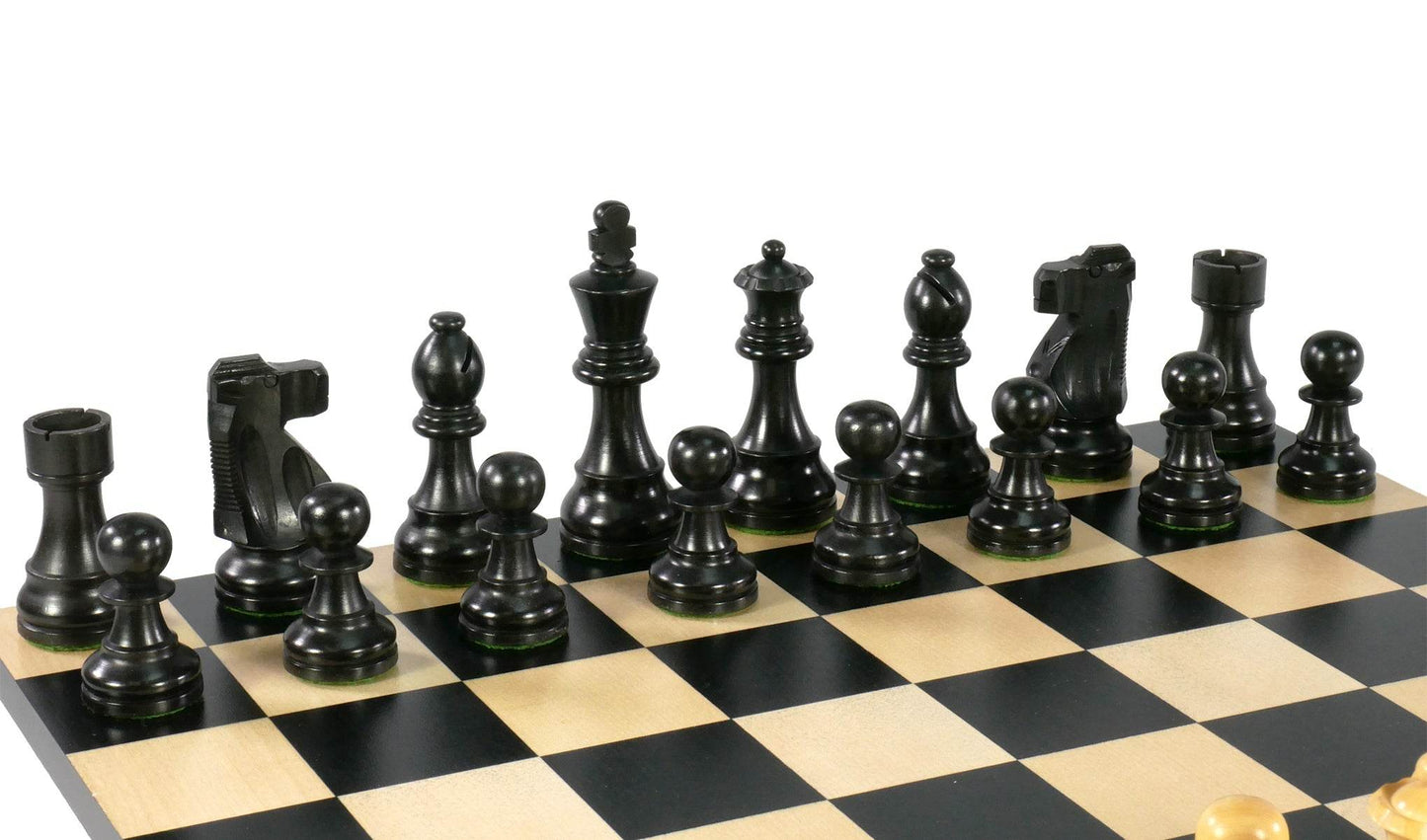 Chess Set - Black French Chessmen on Black/Maple Basic Chess Board -