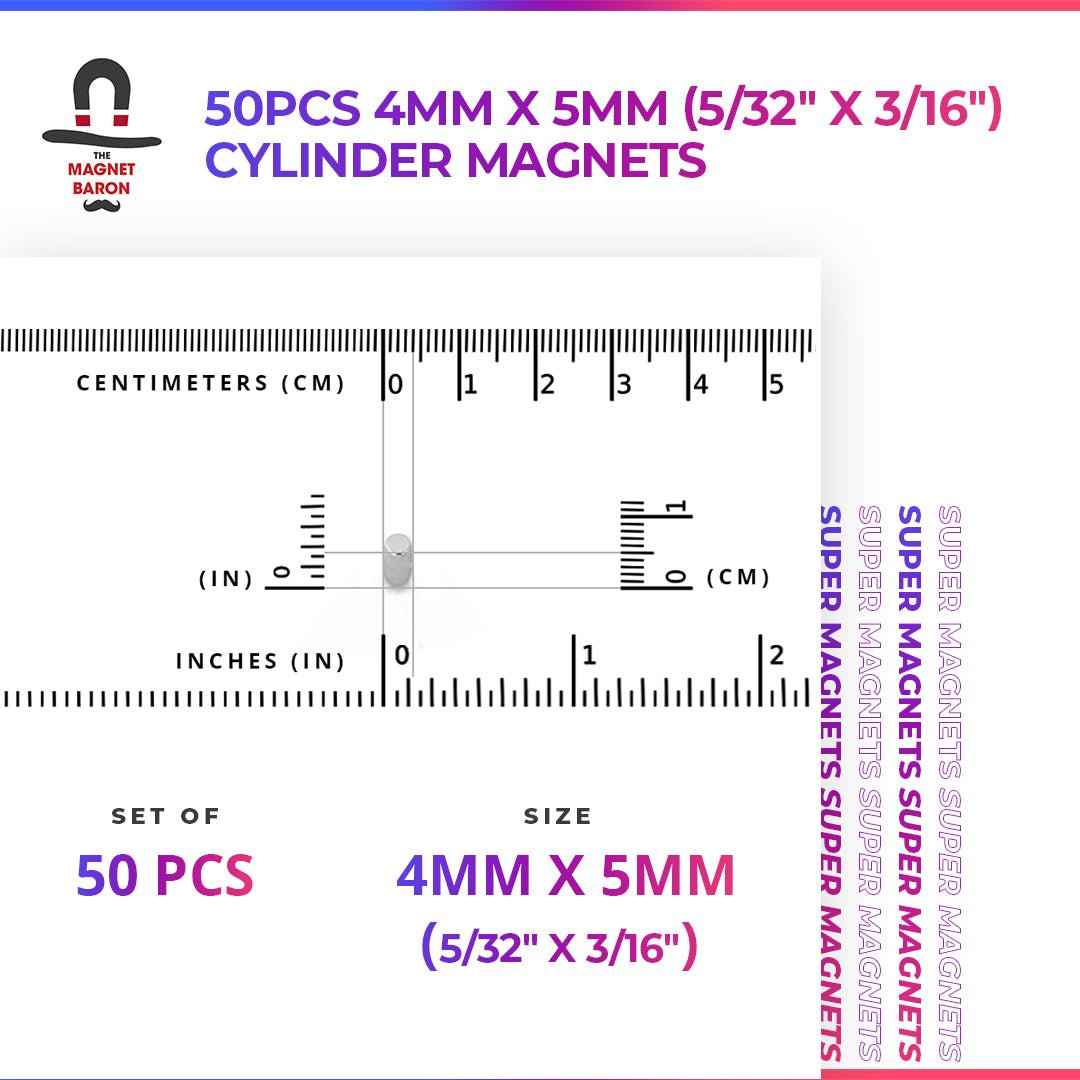 50pcs 4mm x 5mm (Approximately 5/32" x 3/16") Cylinder Magnets