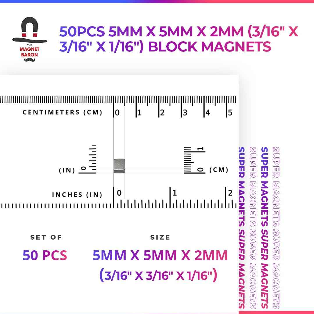 50pcs 5mm x 5mm x 2mm (Approximately 3/16" x 3/16" x 1/16") Block Magnets