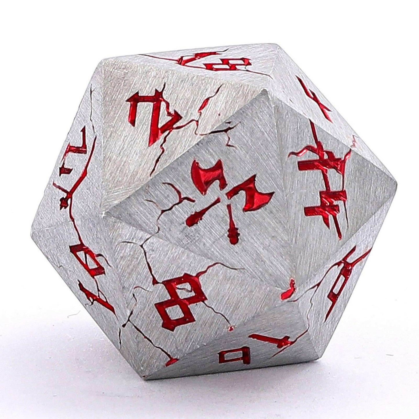 Barbarian Solid Metal Polyhedral Dice Set - Matte Silver Red -