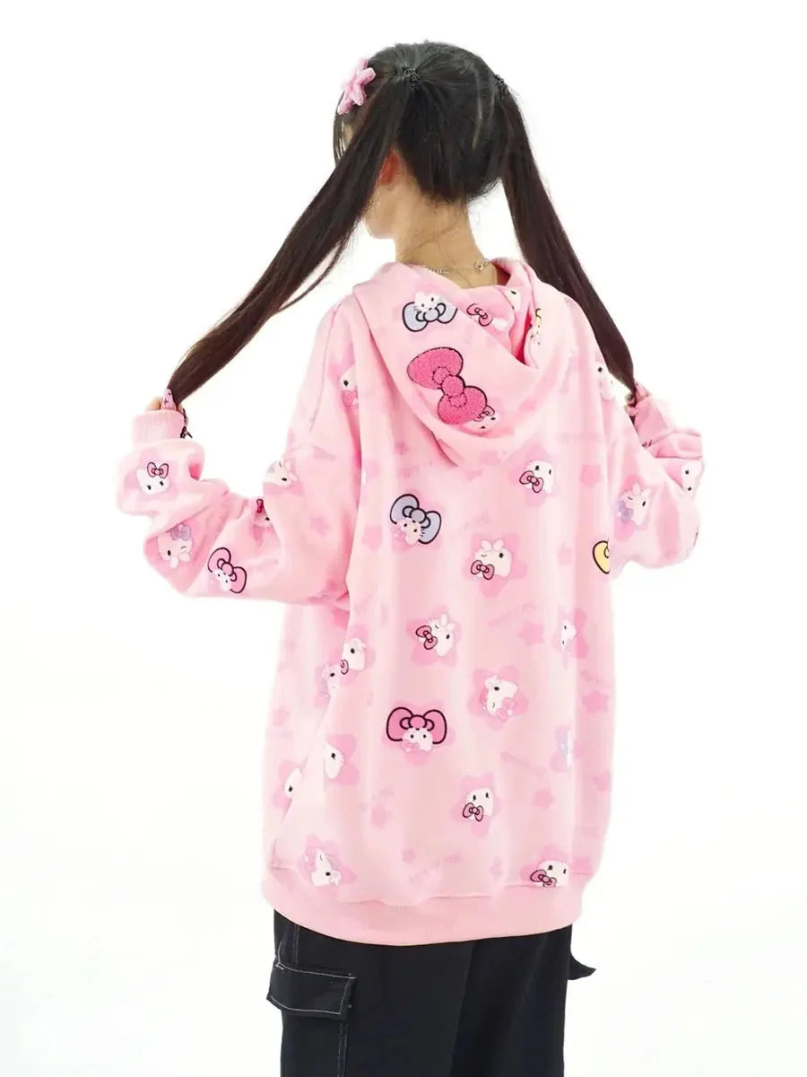 'Kittyy Gurl' Kawaii Zipped Oversized Hoodie