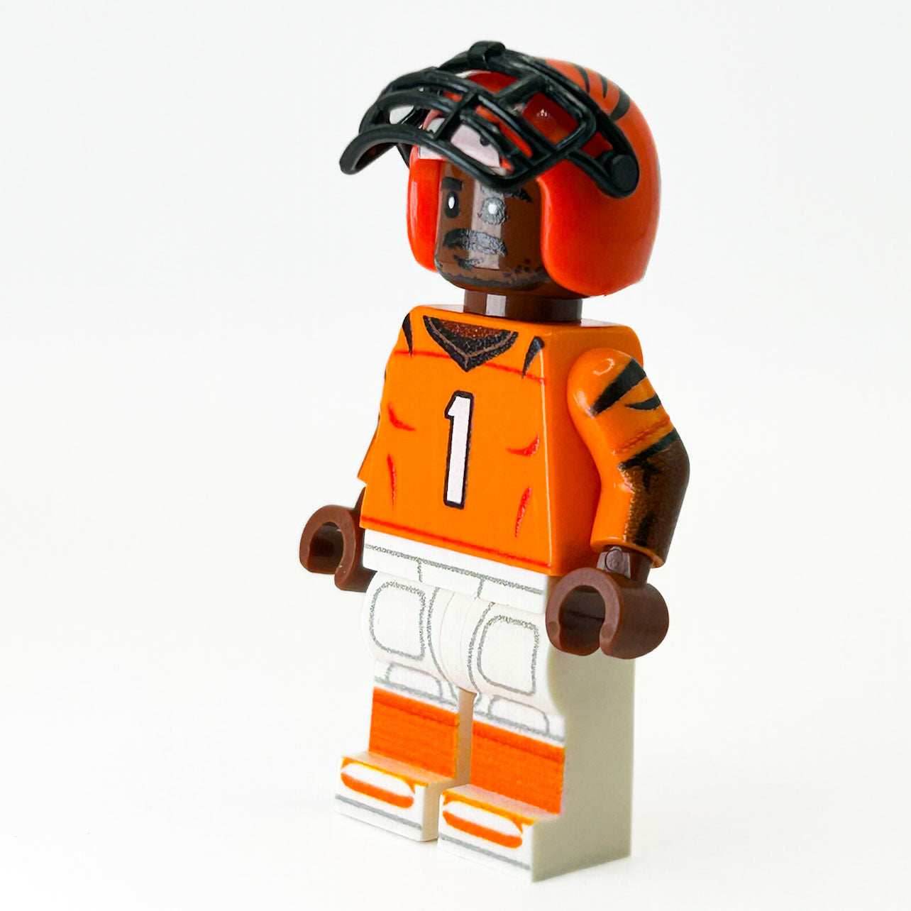 #1 WR Bengals Football Player Minifig made using LEGO parts - B3 Customs -
