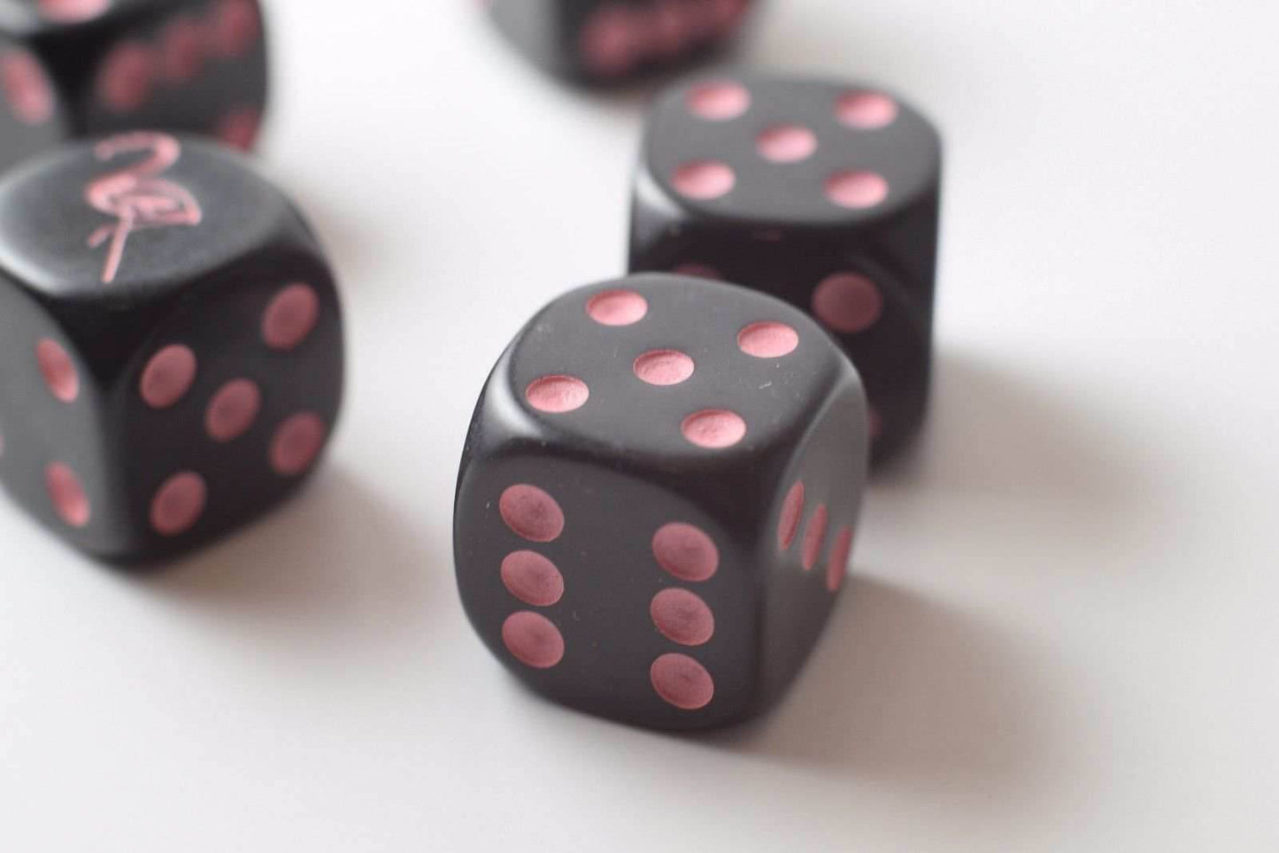 NEW Black Dice with Pink Flamingo Dice 6 Sided Bunco RPG Game D6 16mm Roll (sold per piece) -