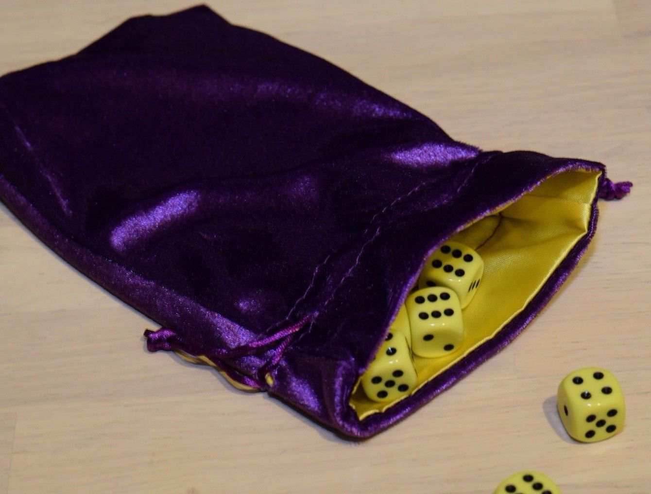 Large Purple Velvet Gift Big Game Dice Bag w/ Yellow Satin Lining Counter Pouch -