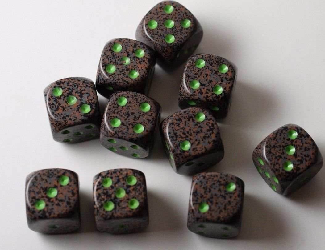Earth Speckled 16mm D6 Pipped | Sold per Die (Green + Brown Dice) -
