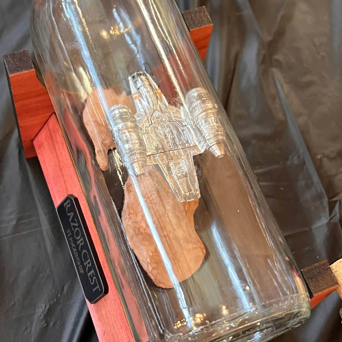 Star Wars Razor Crest in a Wine Bottle - With Stand