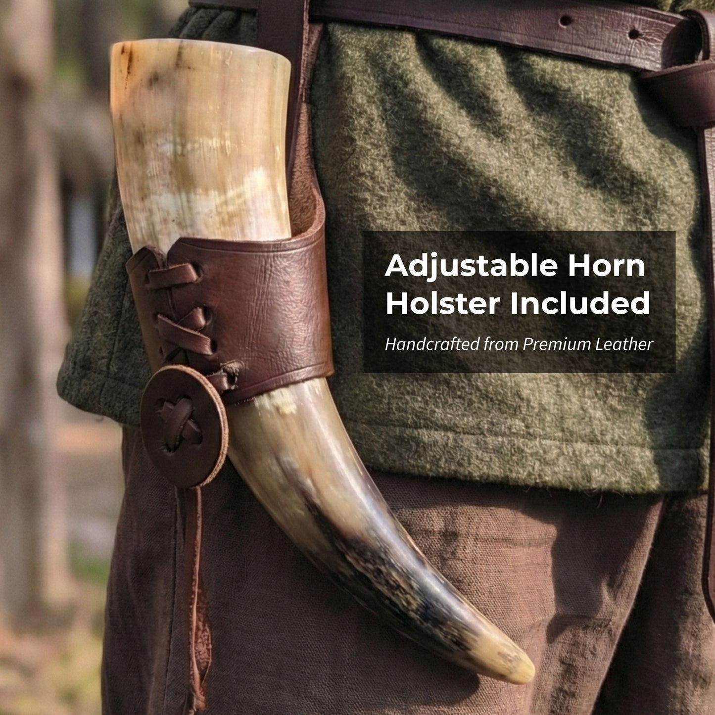 Curved Drinking Horn Bundle with Stand & Holster