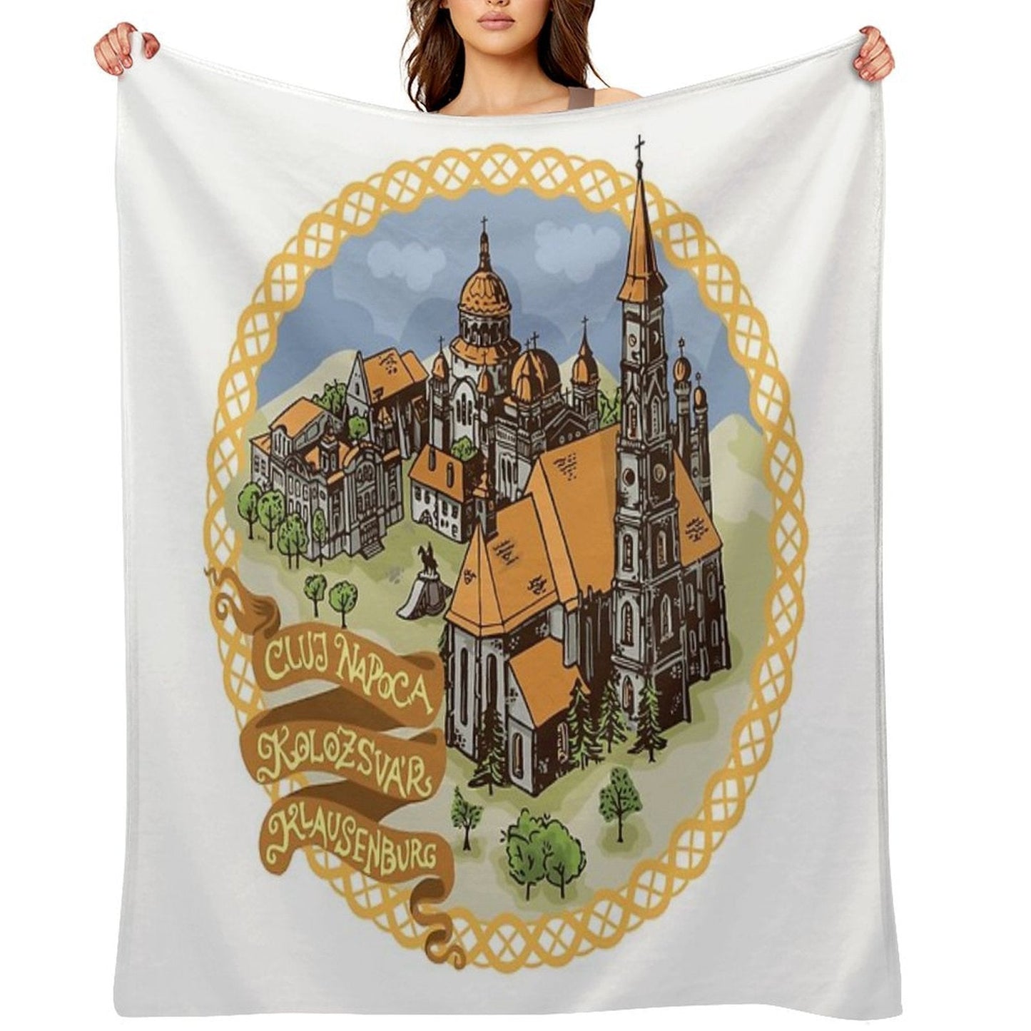 Transylvania Cities Illustration Cluj Napoca, Kolozsvár, Klausenburg Throw Blanket