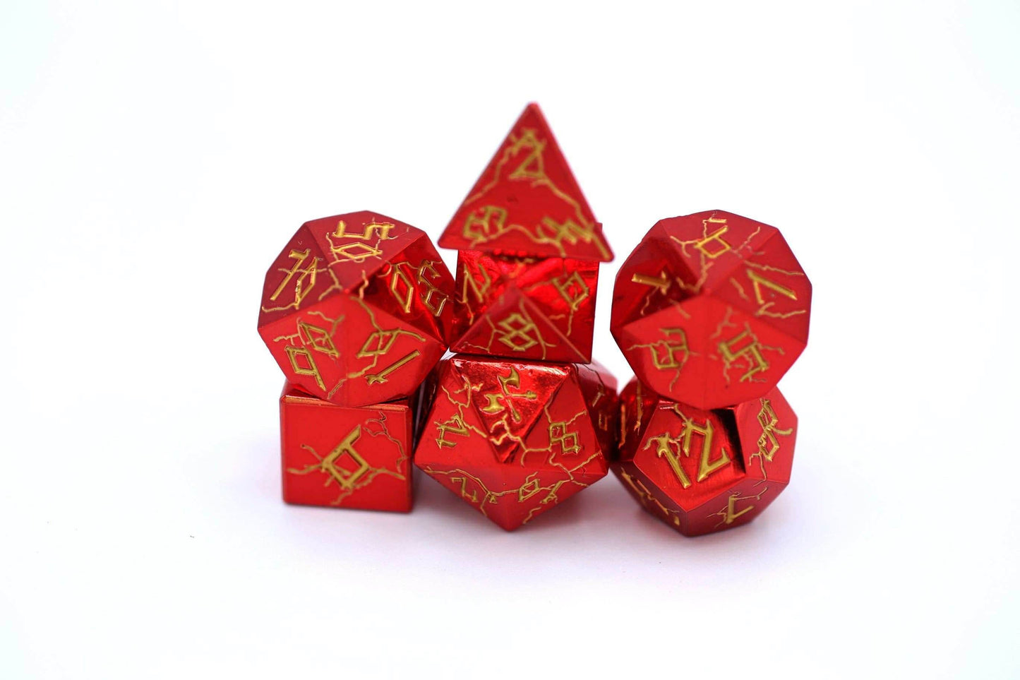 Red Chrome with Gold Solid Metal Barbarian Dice Set -