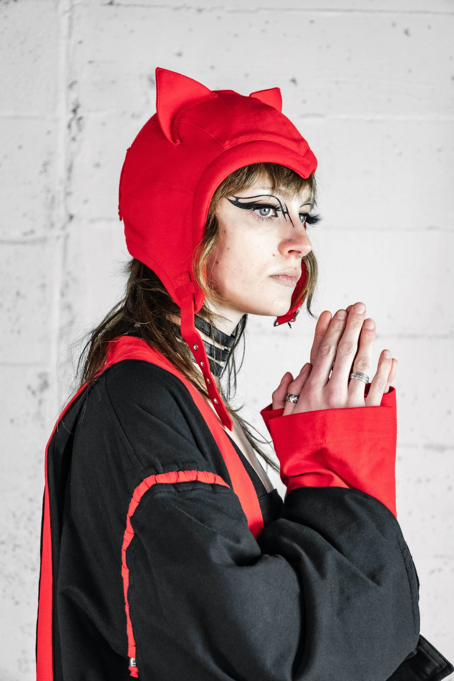 5D x Eyecon Cat Flight Helmet - cotton - Red Baby Terry / One Size