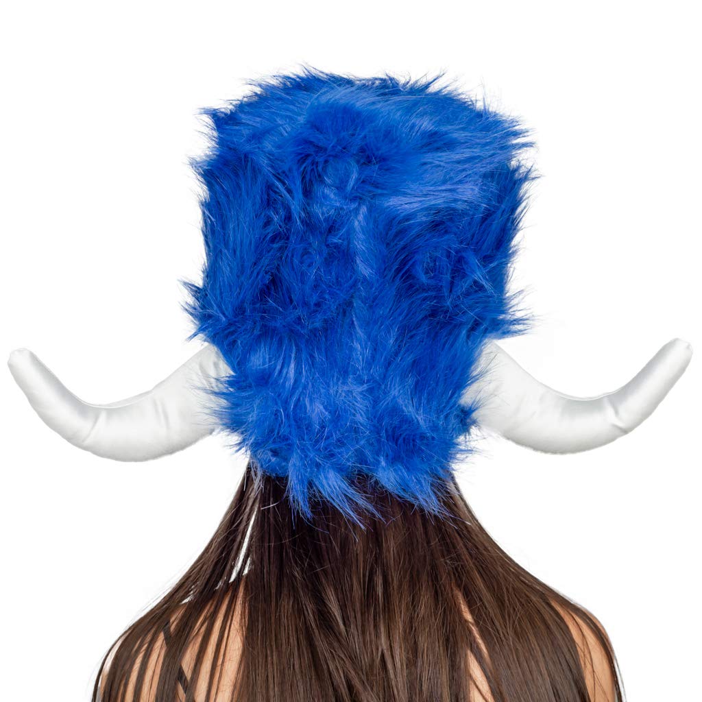 Viking Furry Blue Hat Helmet Adult Halloween Costume Accessory