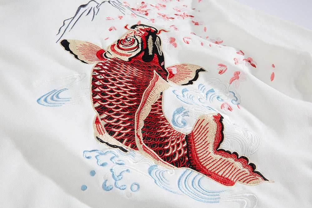 KH9197 Red Koi Embroidery Hoodie - Black / S