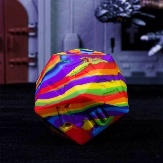 Large Rainbow Silicone d20 Dice 55mm | RPG Dice Novelty Piece -