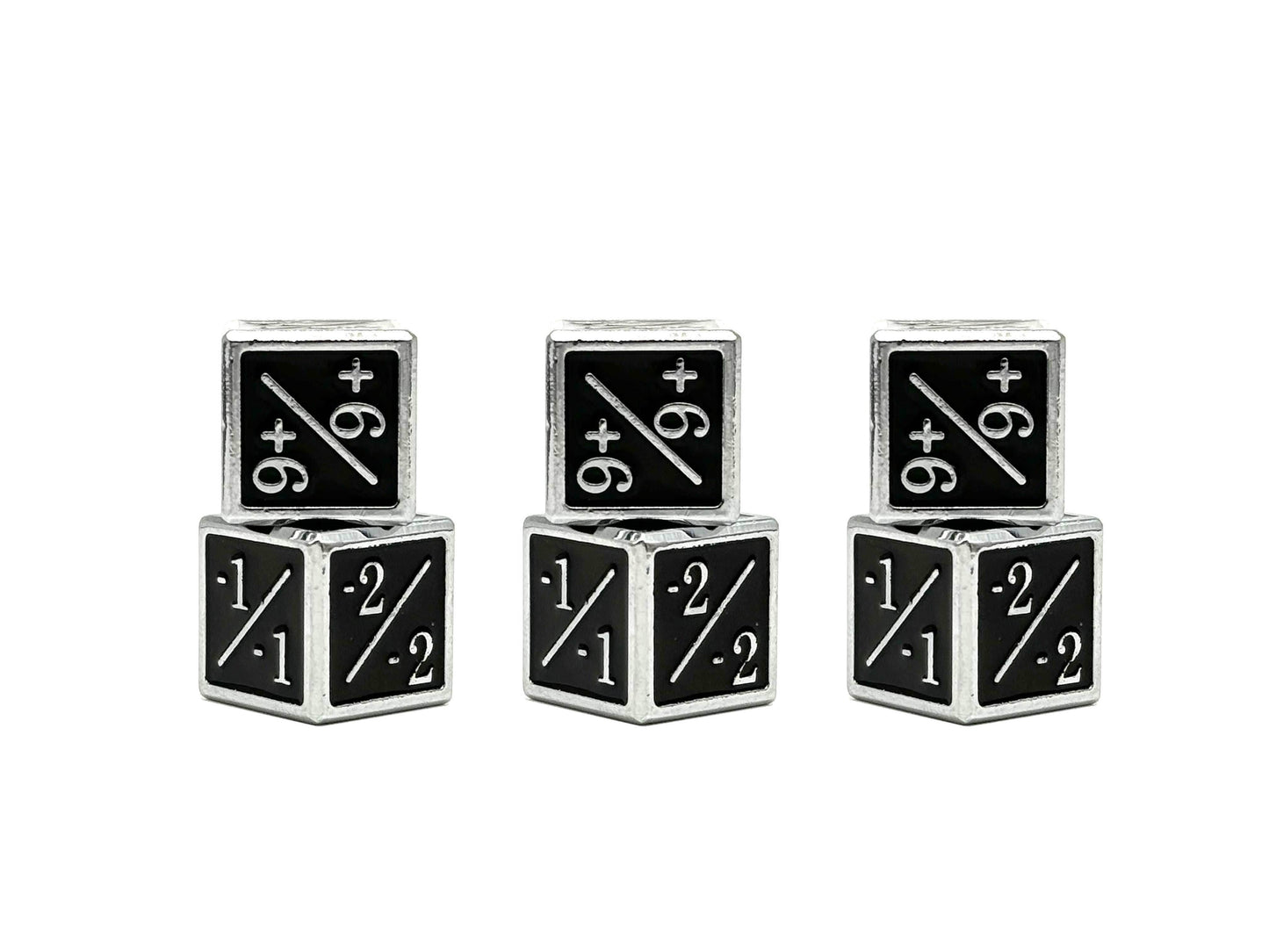 1/+1 & -1/-1 D6 Black Pack of 6 CCG Metal Dice -