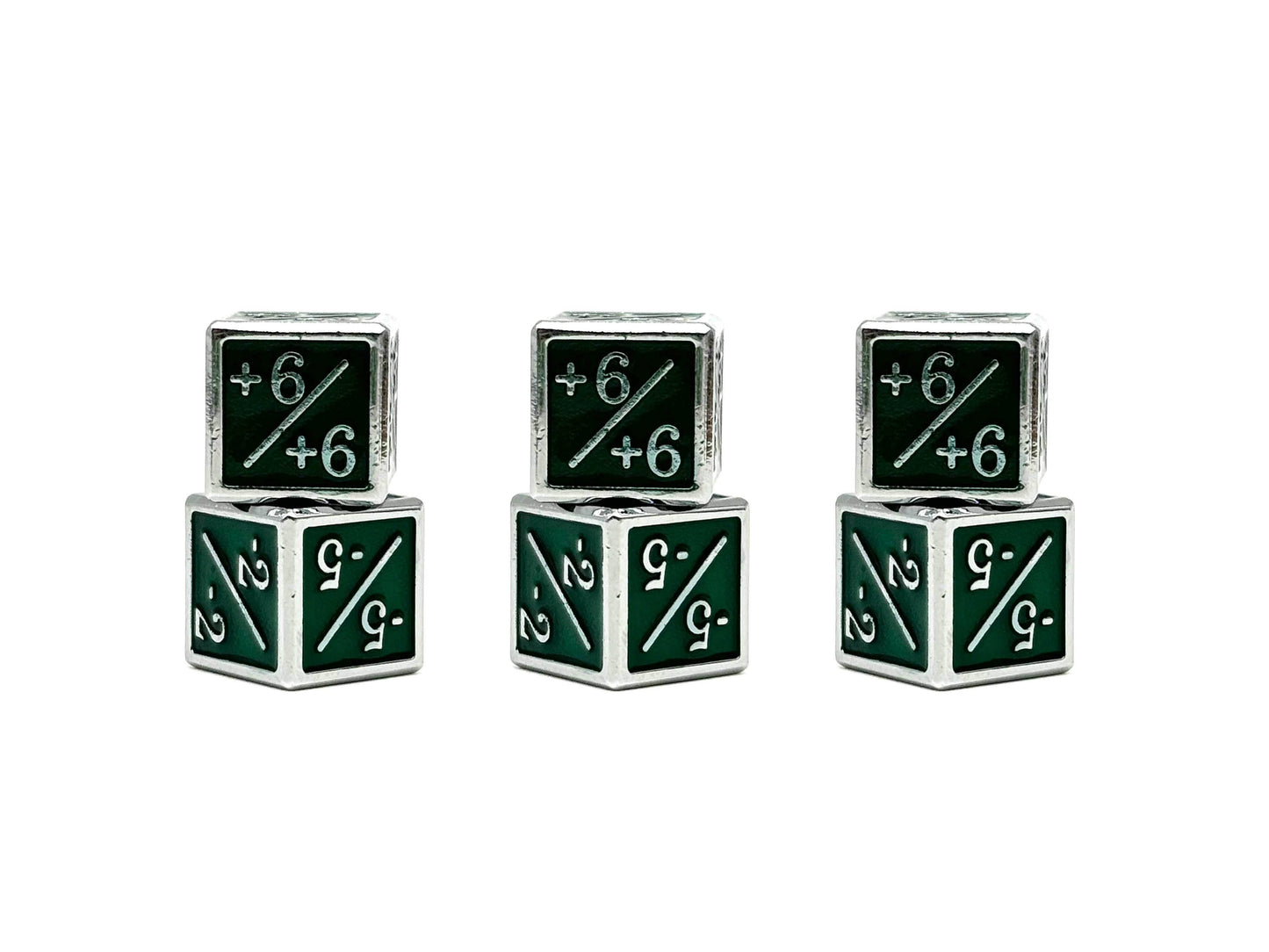 1/+1 & -1/-1 D6 Green Pack of 6 CCG Metal Dice -
