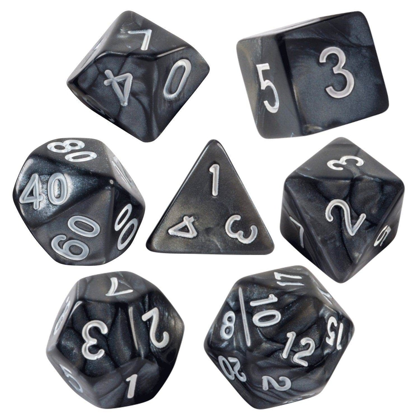 Black Marbled Dice - 7 Piece Set -