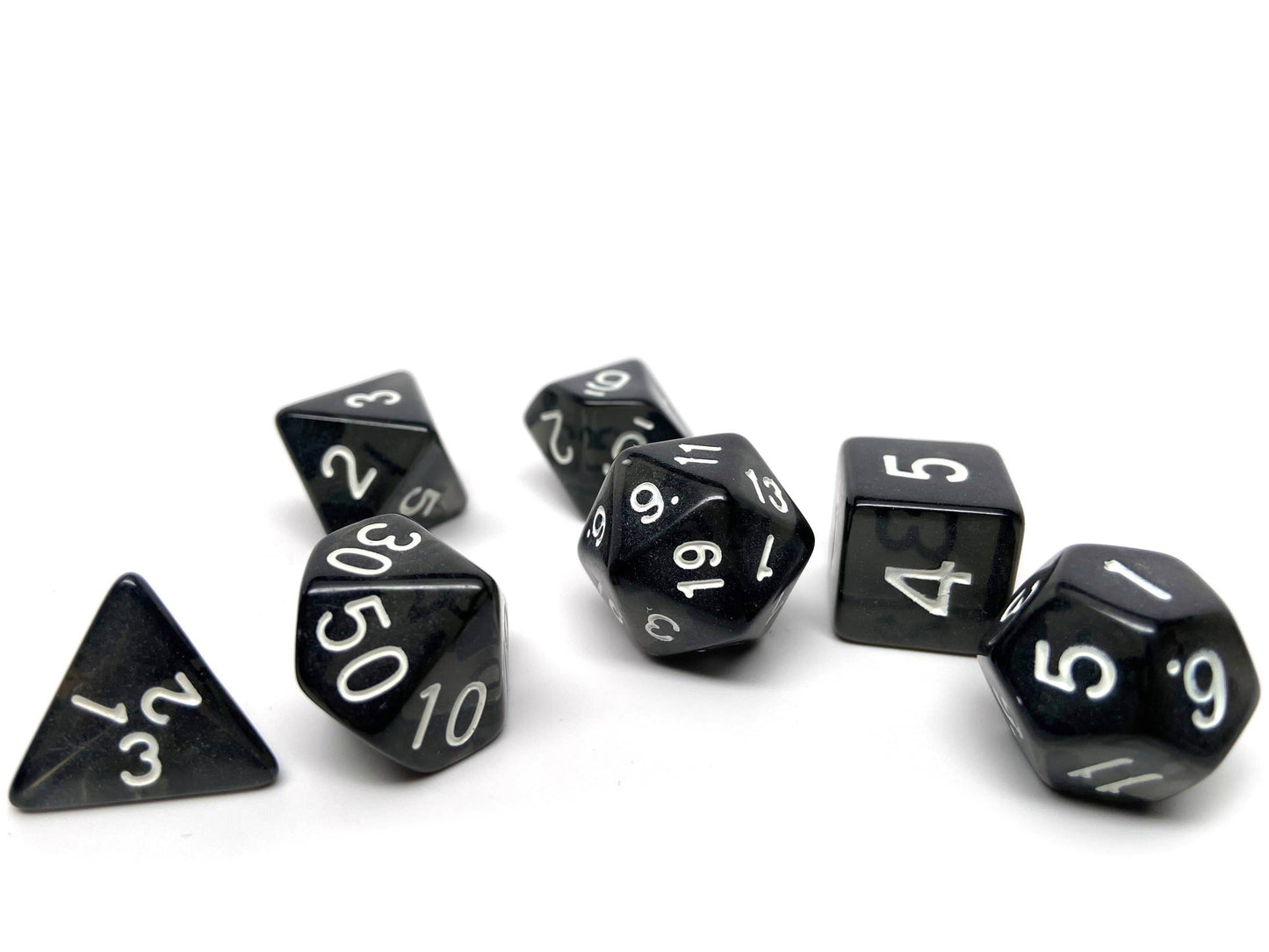 Black Opaque Dice - 7 Piece Set -