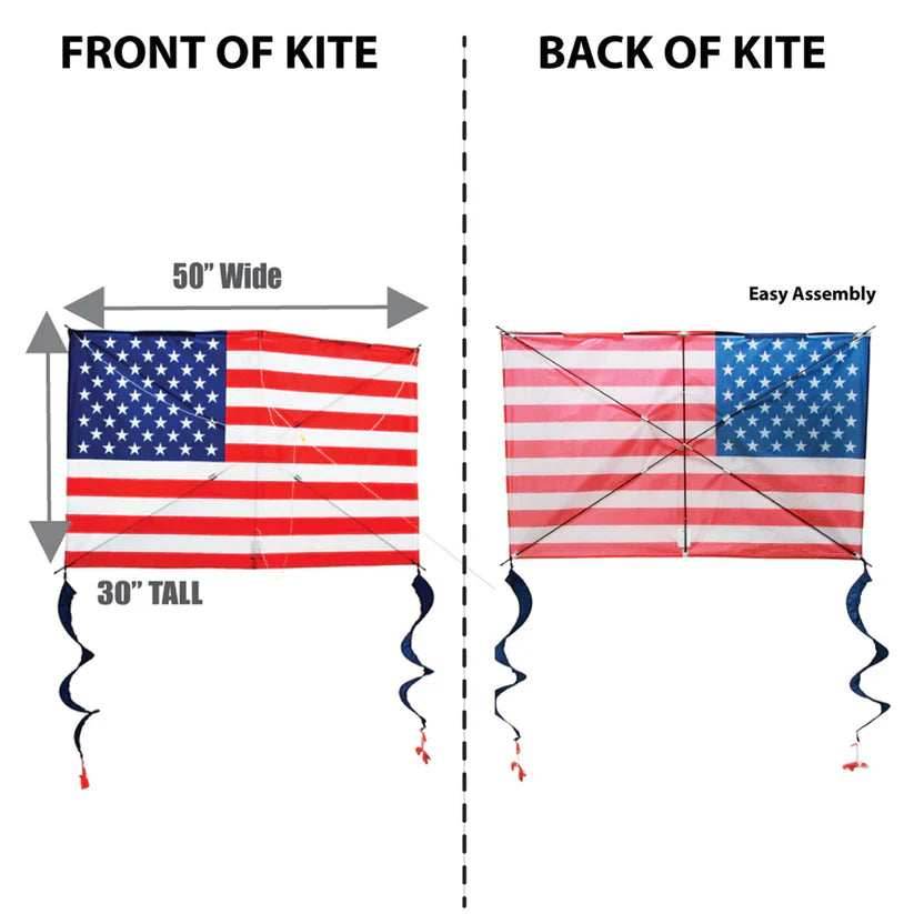 50 Inch Wide Nylon US Flag Kite With Spinners -