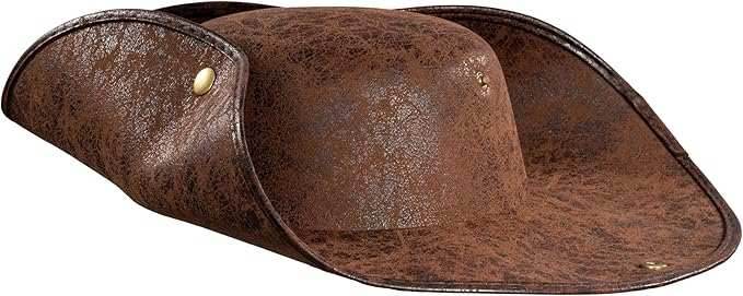 Pirate Hat Tricorn Faux Leather Colonial Renaissance Halloween Cosplay Costume Hat - Brown